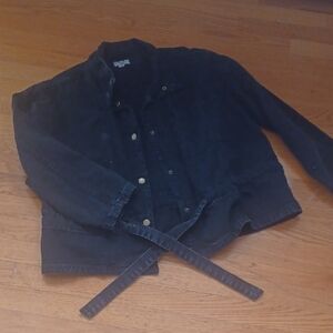 Easel Women's Black Jean Jacket (Buttons & Tie)